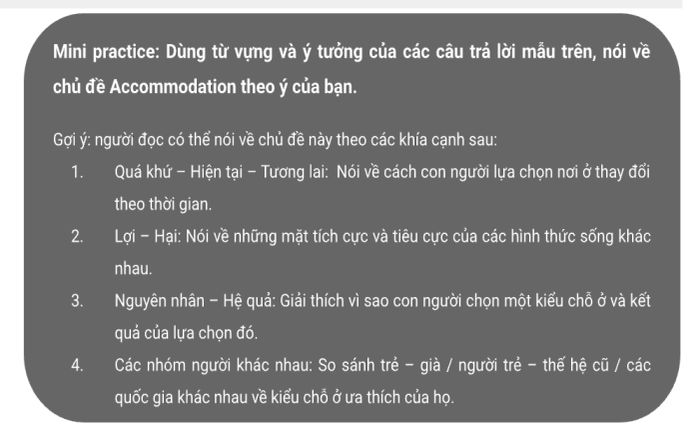 Mini practice 1 – IELTS Speaking Part 3: Accommodation topic